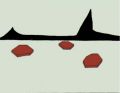 Trois formes rouges sur le sol. (Peinture) - 1994/1995